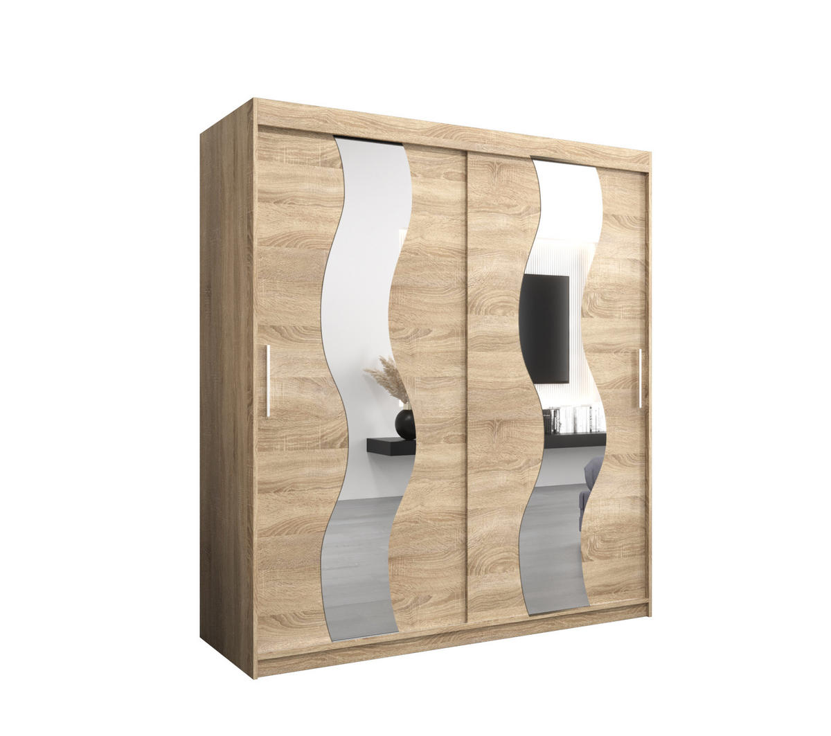 SCHWEBETÜRENSCHRANK 200/180/62 2-türig - Silberfarben/Sonoma Eiche, Holz/Kunststoff (180/200/62cm) - Abiks Möbel