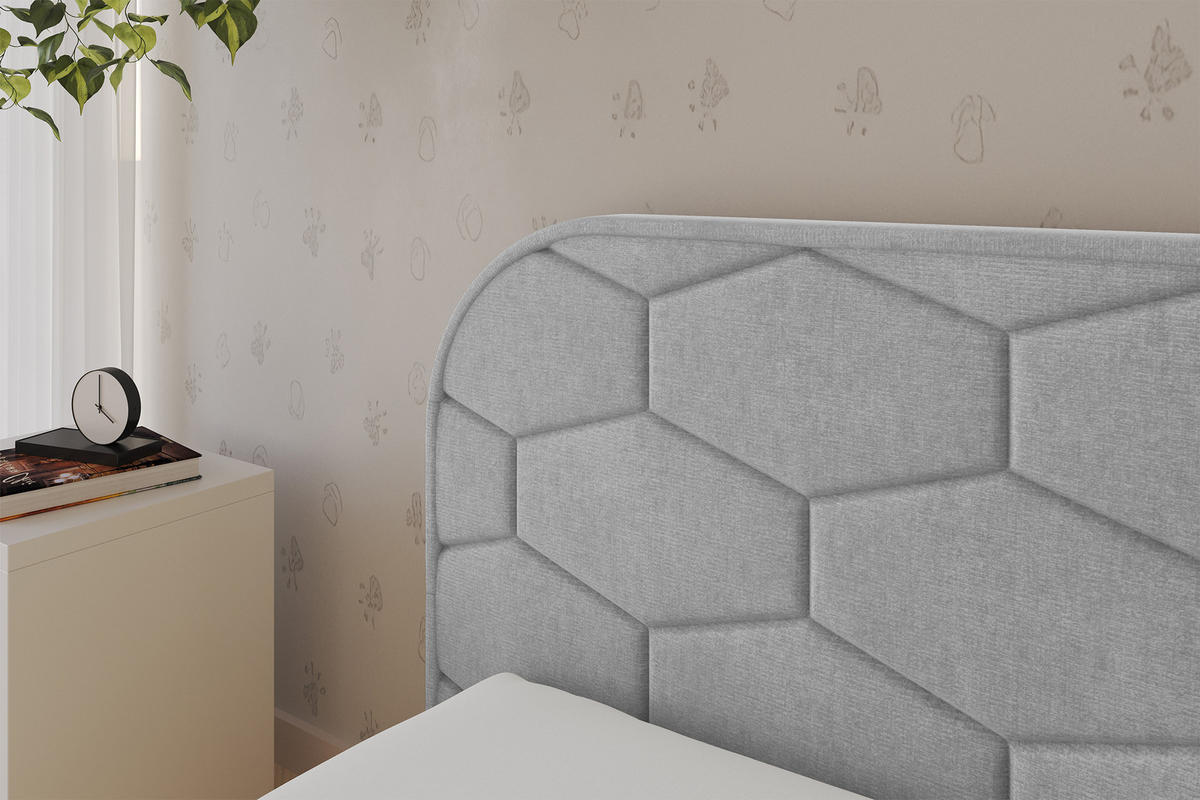 EINZELLBETT Jugendbett mit Bettkasten und Matratze H3/H4, Rechts - JAXY 90x200 Grau - Silberfarben, Holzwerkstoff/Textil (90/200cm) - ALTDECOR