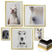 WANDBILDER 5er Set - 50x50 cm & 20x30 cm & 40x60 cm Goldrahmen - Elegante Porträts von Hunden und Pferden - Goldfarben, Kunststoff (40/60cm) - ArtPrintCave