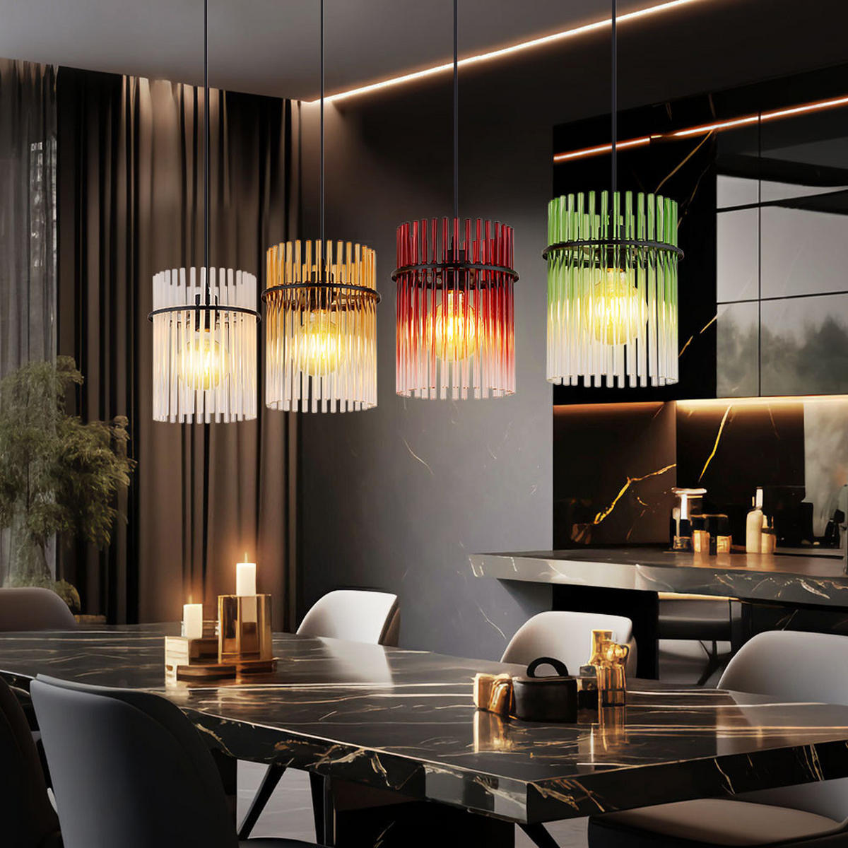 LED HÄNGELEUCHTE Glas bunt Schwarz - Multicolor, Glas (110/20/140cm) - Globo Lighting