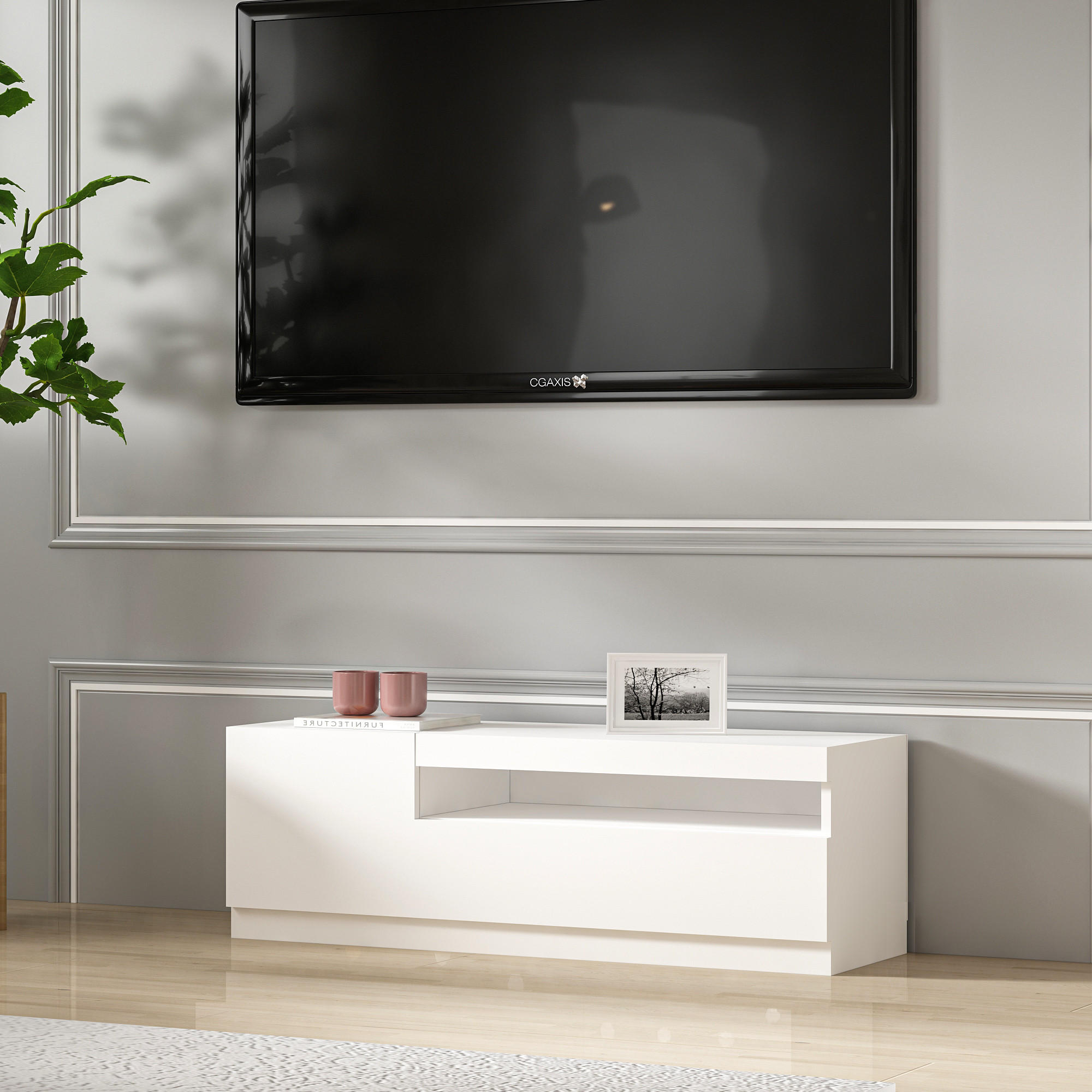 TV-LOWBOARD Weiß mit LED-Leuchten Hochglanz Links 2/2 9482 - Weiß, Holzwerkstoff (120/40/37cm) - moebel17