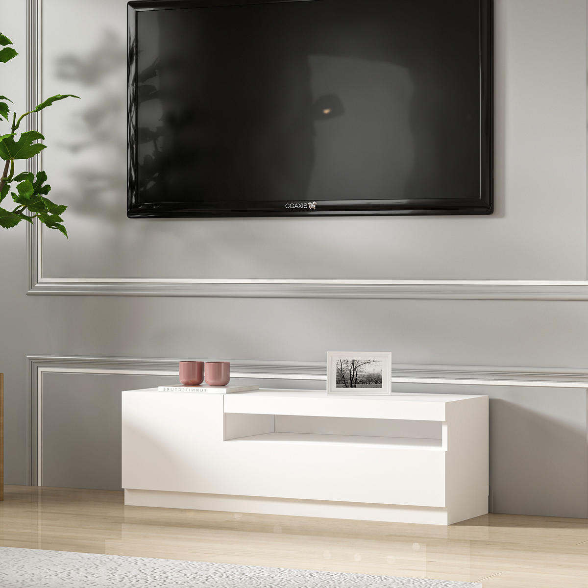 TV-LOWBOARD Weiß mit LED-Leuchten Hochglanz Links 2/2 9482 - Weiß, Holzwerkstoff (120/40/37cm) - moebel17
