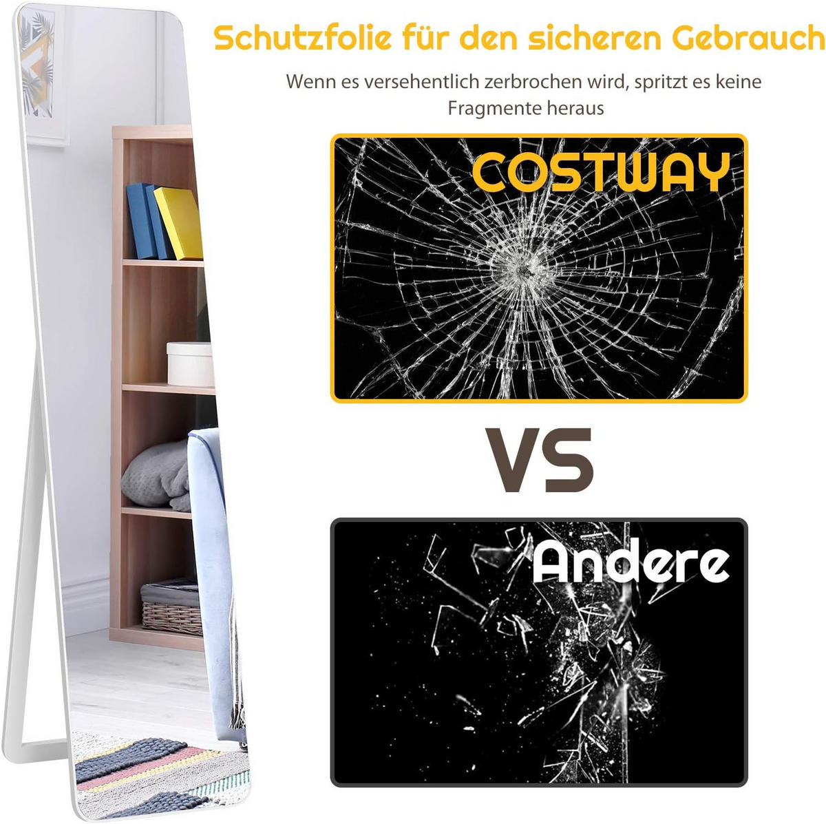 GANZKÖRPERSPIEGEL Weiß - Weiß, Glas (45/160/37cm) - COSTWAY