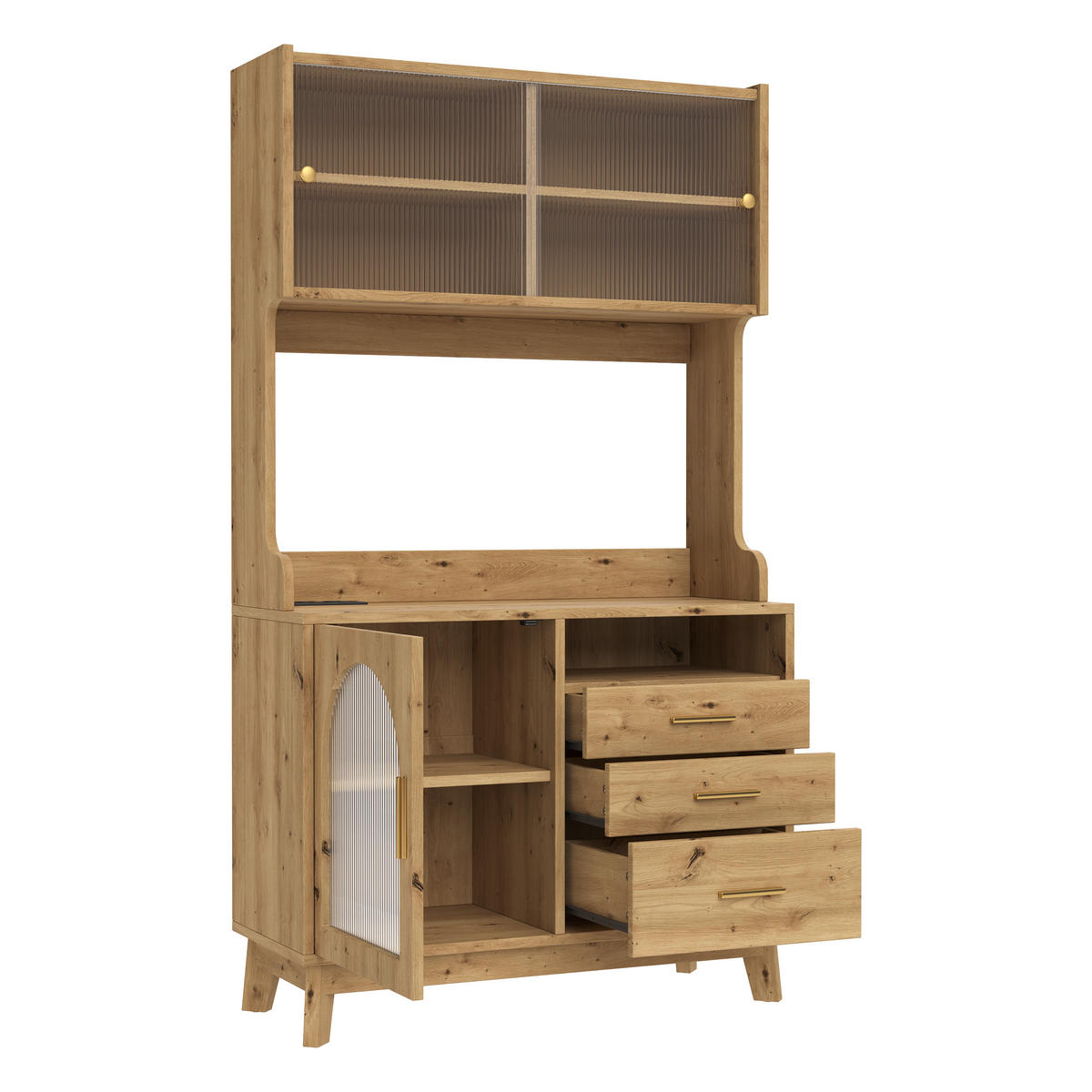 BUFFETSCHRANK DE-38605 100,5/40/178 cm Acrylglasfront und integrierte Steckdose Holz - Naturfarben, Holzwerkstoff (100.5/178/40cm) - ComfortXL