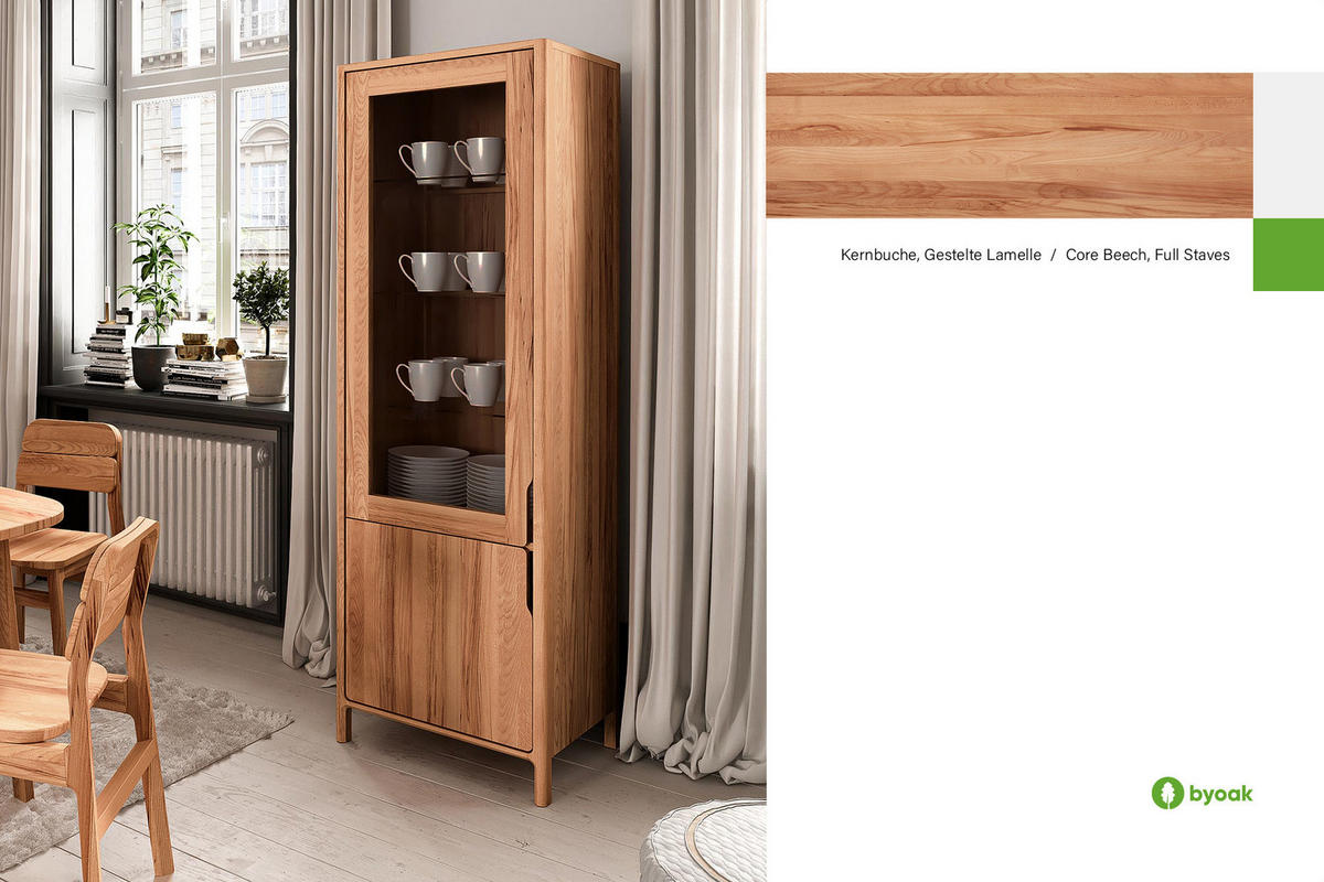 VITRINE PAUL Kernbuche - Kernbuche, Holz (59/188/50cm) - byoak