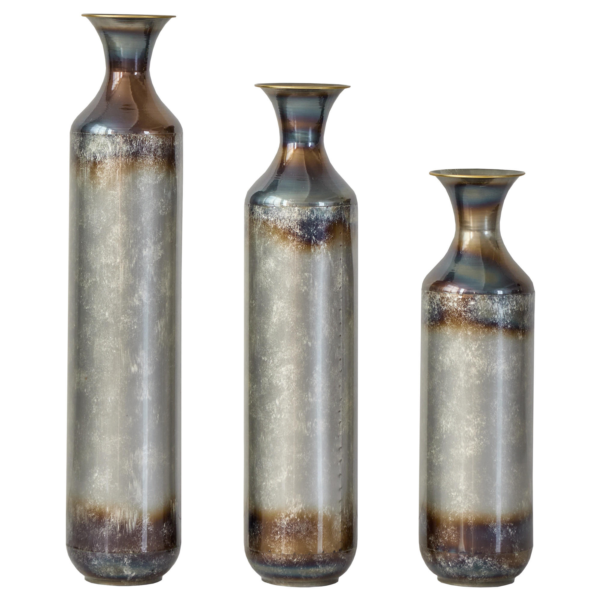 BODENVASE 3-tlg 51-72cm Metallvase handgefertigt Bodenvase Vintage-Optik Trockenblumen - Grau, Metall (78.02cm) - Raelunyi