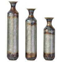 BODENVASE 3-tlg 51-72cm Metallvase handgefertigt Bodenvase Vintage-Optik Trockenblumen - Grau, Metall (78.02cm) - Raelunyi
