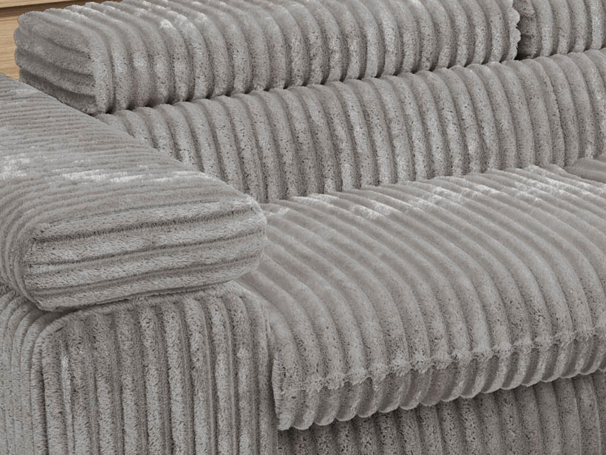 ECKSOFA PABLO L Hellgrau Cord - Rechts Seite mit T25 Topper - Hellgrau/Schwarz, Textil/Metall (273/208cm) - MKS