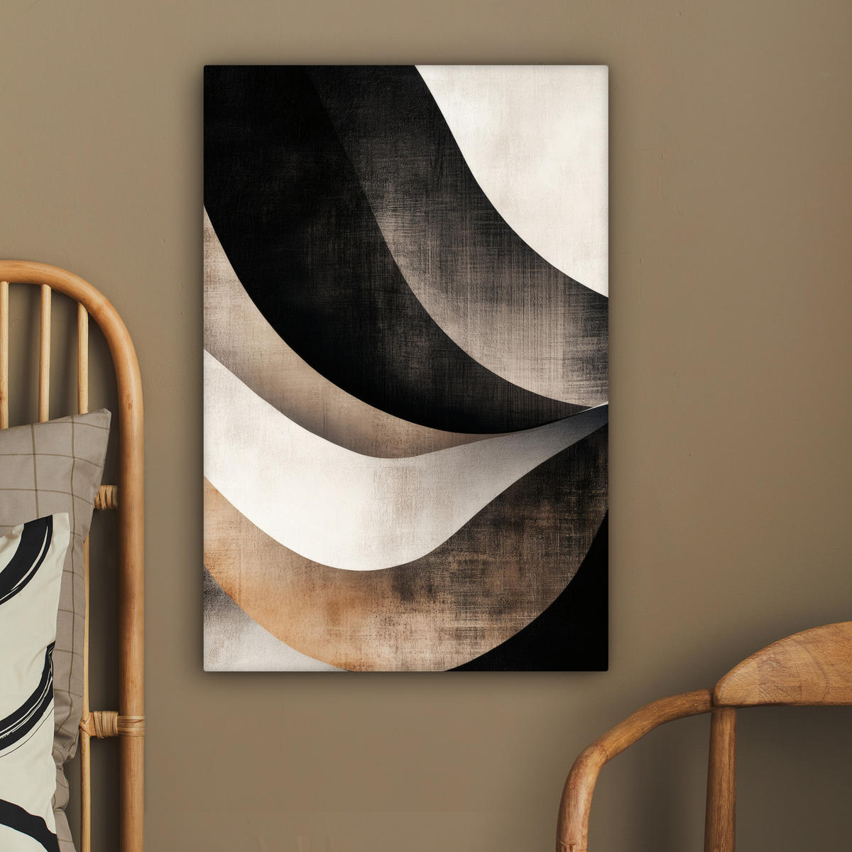 LEINWANDBILD Abstrakt - Wellen - Schwarz - Verwittert 60x90 cm - Trüffeleichefarben, Textil (60/90cm) - MuchoWow