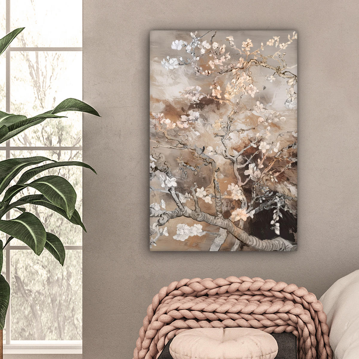 LEINWANDBILD Mandelblüte - Kunst - Van Gogh - Beige - Abstrakt Wanddeko Schlafzimmer 60x90 cm - Braun, Textil (60/90cm) - MuchoWow