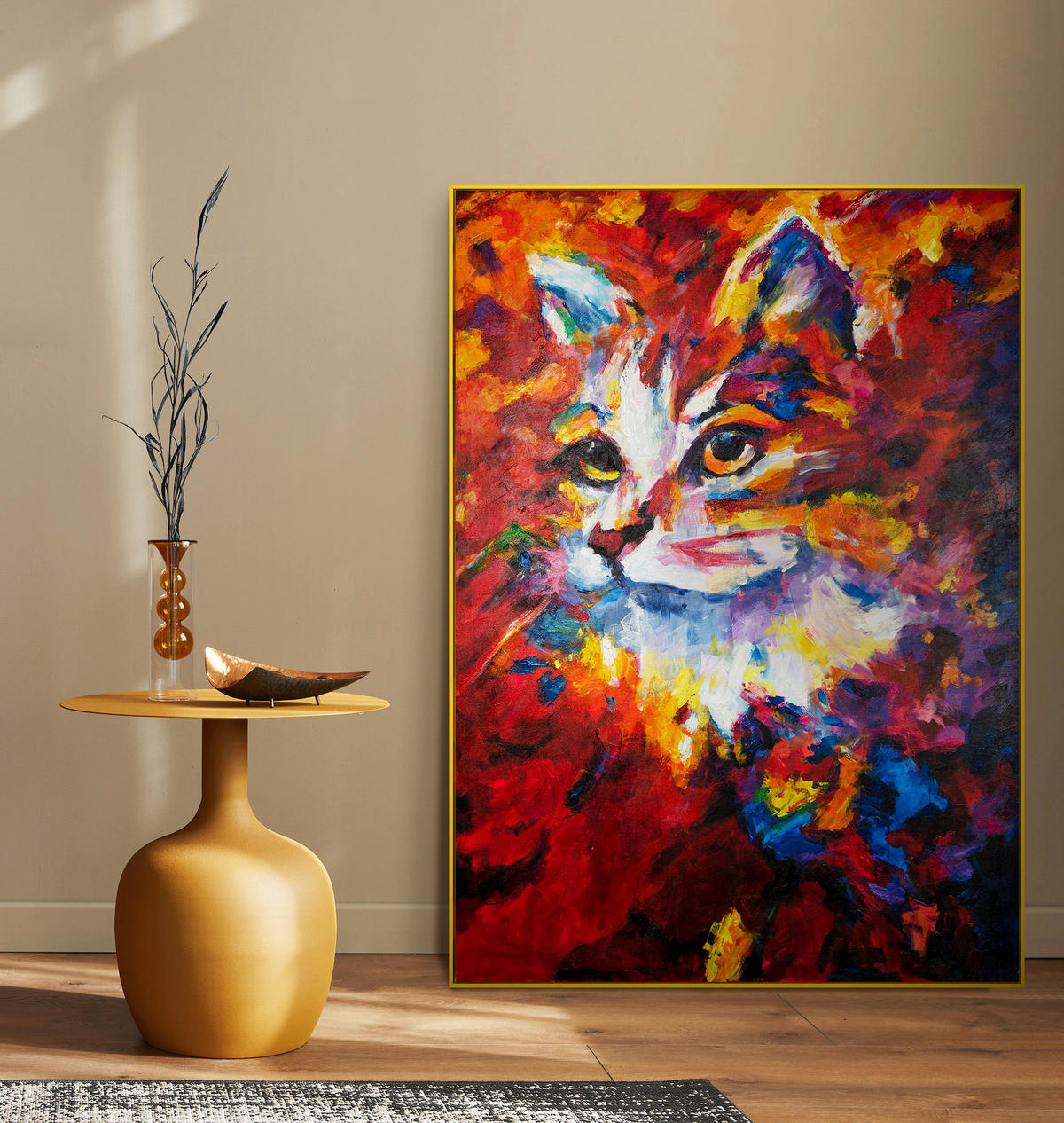 GEMÄLDE Abstrakter Kater Schattenfugenrahmen Gelb 180x120 cm - Gelb, Holz (180/120cm) - YS-art gallery
