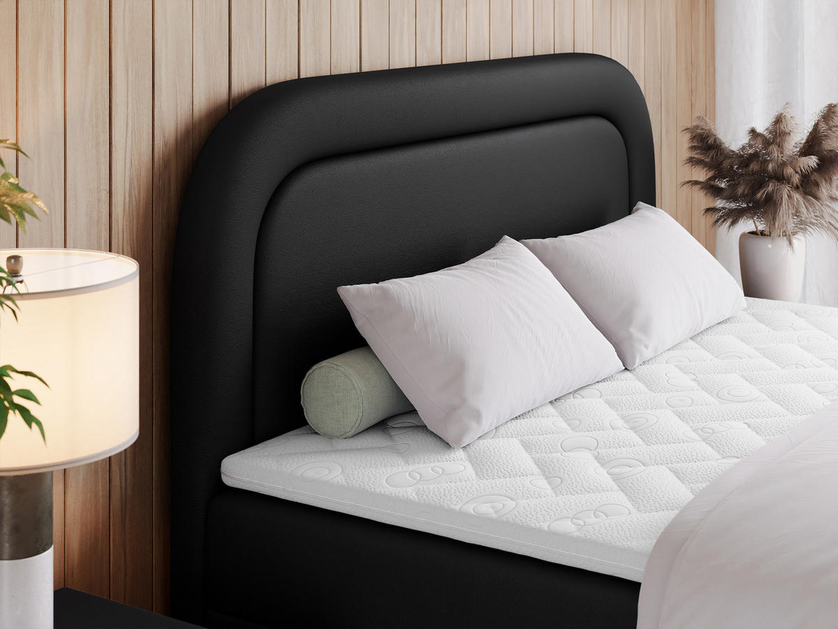 BOXBETT EIRA 180/200 Schwarz Kunstleder - H4 - Silberfarben/Schwarz, Holz/Textil (180/200cm) - MKS