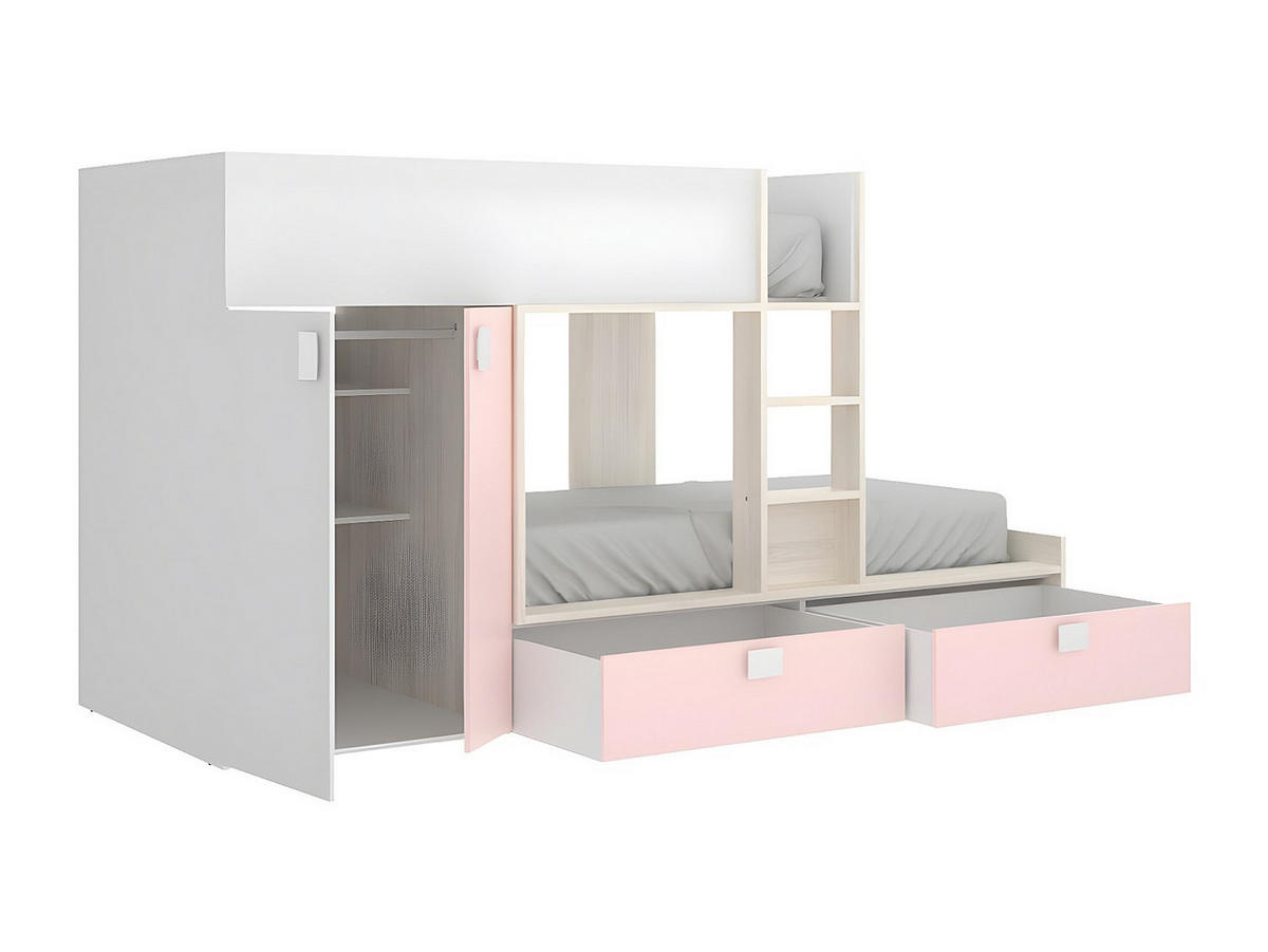 ETAGENBETT - 2 Personen - holz - puderrosa, weiß Juanito - Hellrosa/Weiß, Holz (90/190cm) - Vente-Unique