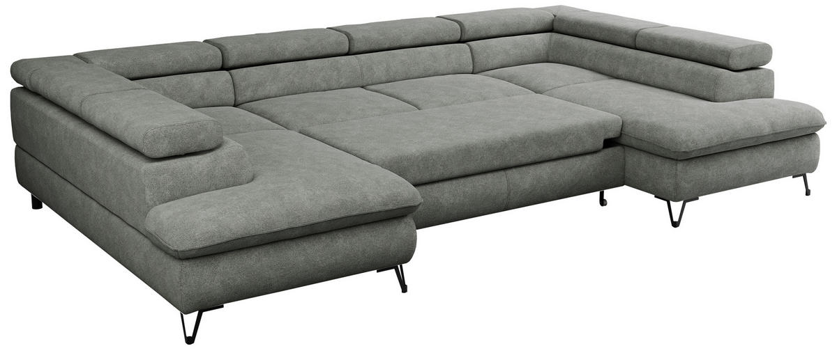 WOHNLANDSCHAFT PETER U Struktur Grau - Schwarz/Grau, Textil/Metall (346/76/208cm) - MKS
