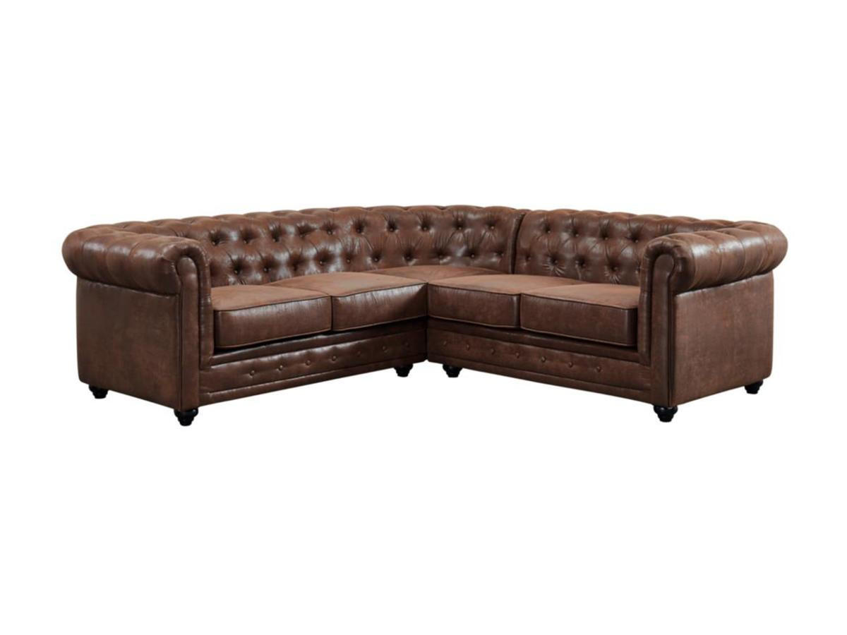 ECKSOFA - Microfaser - Vintage-Look - CHESTERFIELD - Braun, Textil (220/74/220cm) - Vente-Unique