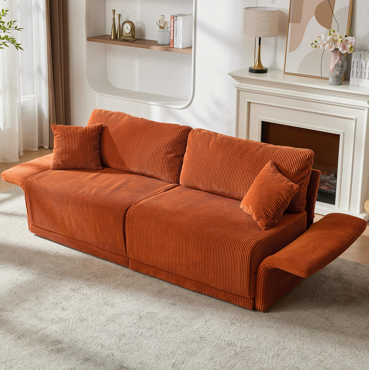SOFA mit Schlaffunktion 182 cm Orange Cord - Orange, Metall (182/84/88cm) - Meubliv