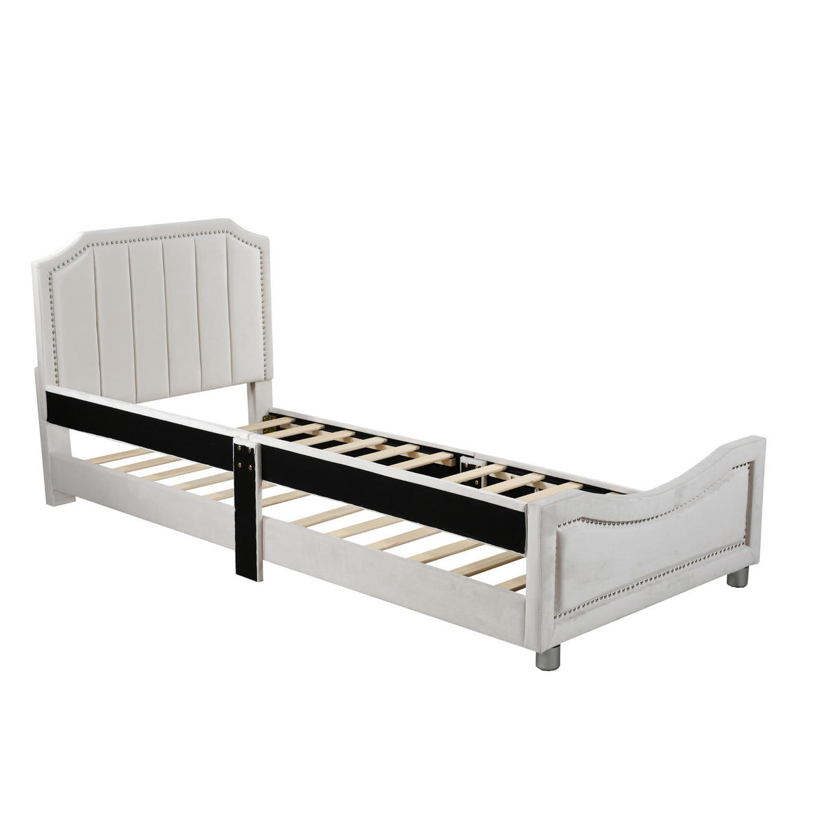 POLSTERBETT 90/200 cm beige mit Rückenlehne und Armlehne für Kinder - Beige, Holz (90/200cm) - OKWISH