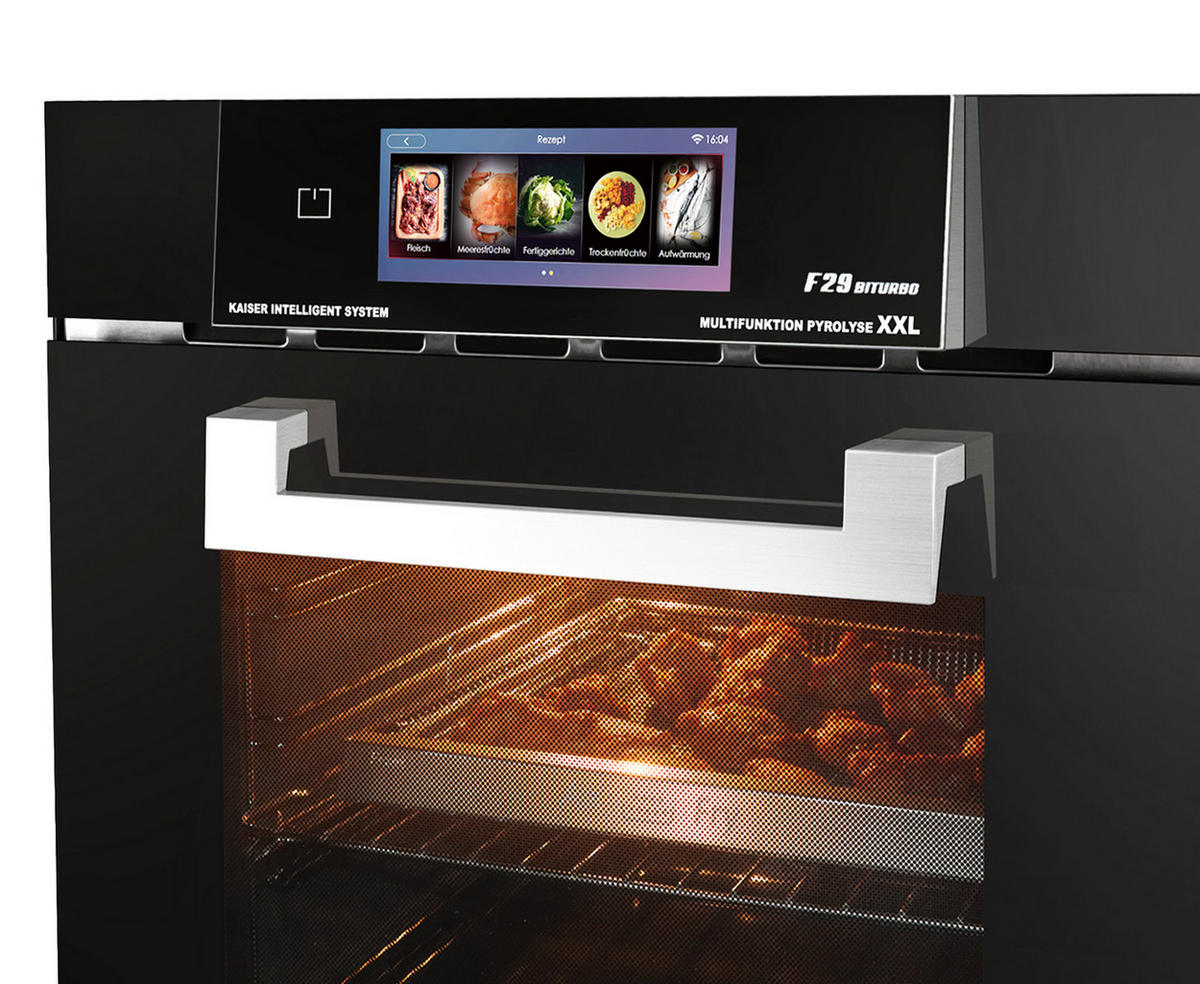 EINBAUBACKOFEN EH 6344 N, Schwarzes Glas, Pyrolyse und Dampfreinigung, 60cm - Schwarz, Metall (59.4/59.4/57.5cm) - Kaiser Küchengeräte