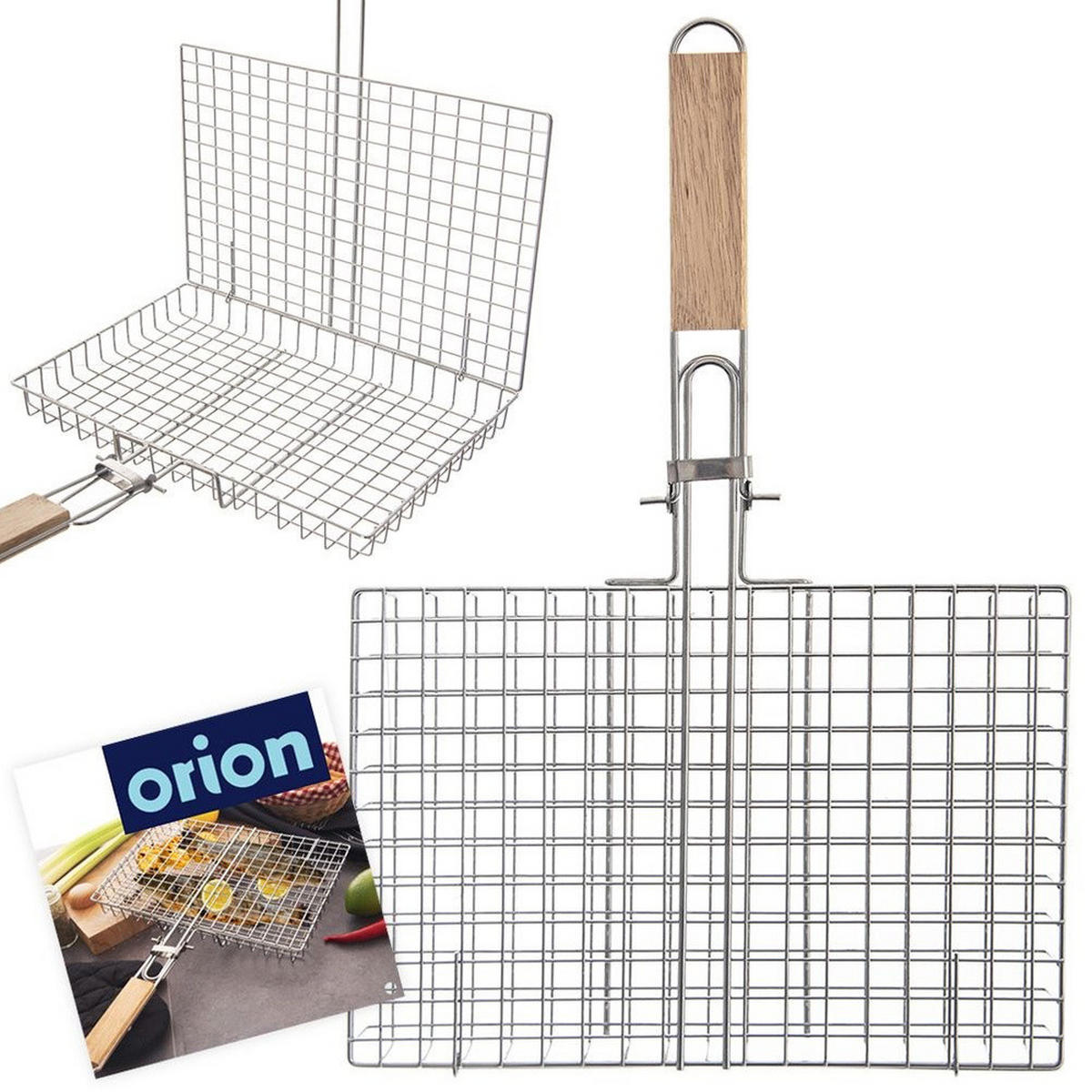 GRILLKORB verschließbar Holzgriff 49 cm Silberfarben - Silberfarben, Metall (32/4/49cm) - Orion 