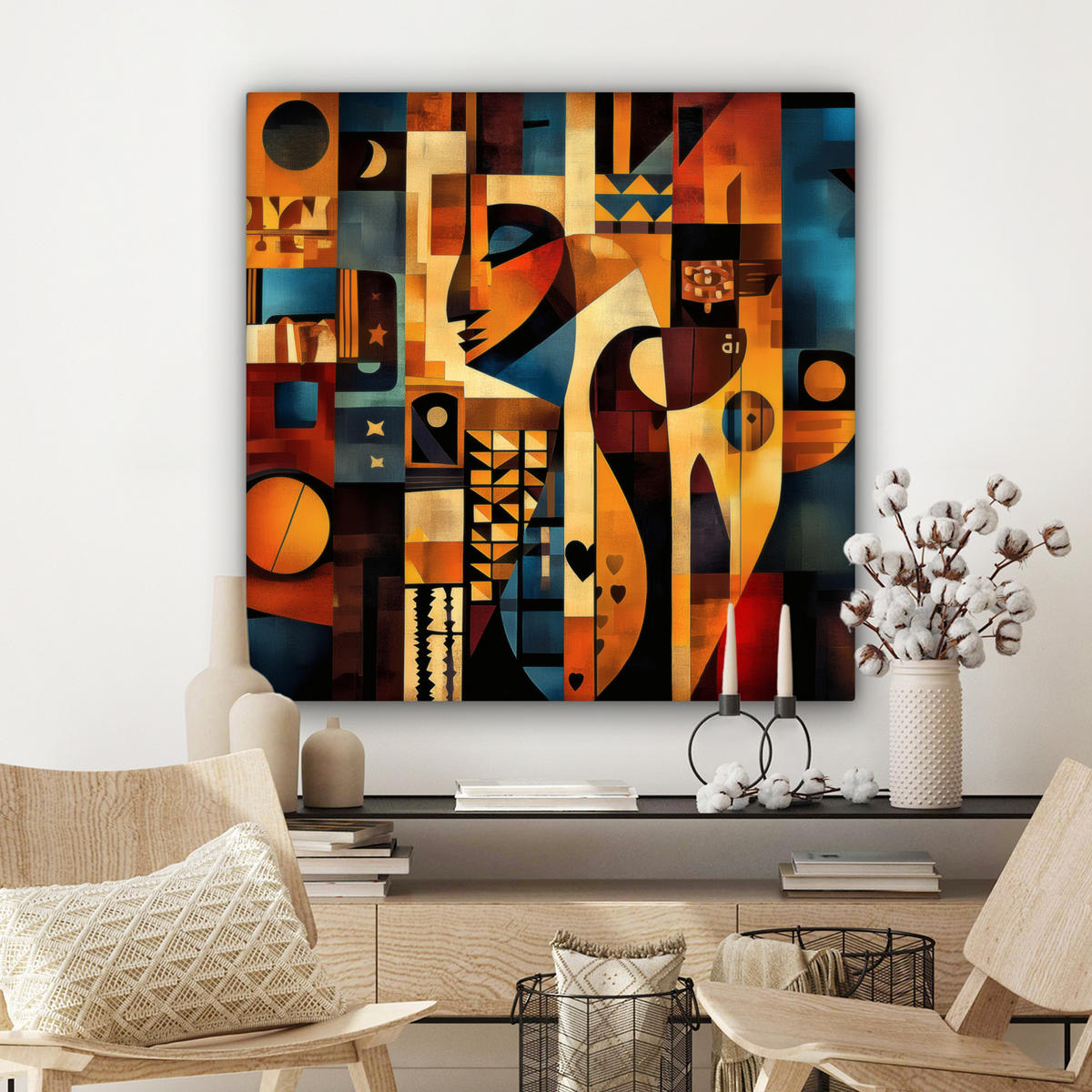 LEINWANDBILD Figuren - Abstrakt - Symbole 90x90 cm - Terracotta, Textil (90/90cm) - MuchoWow