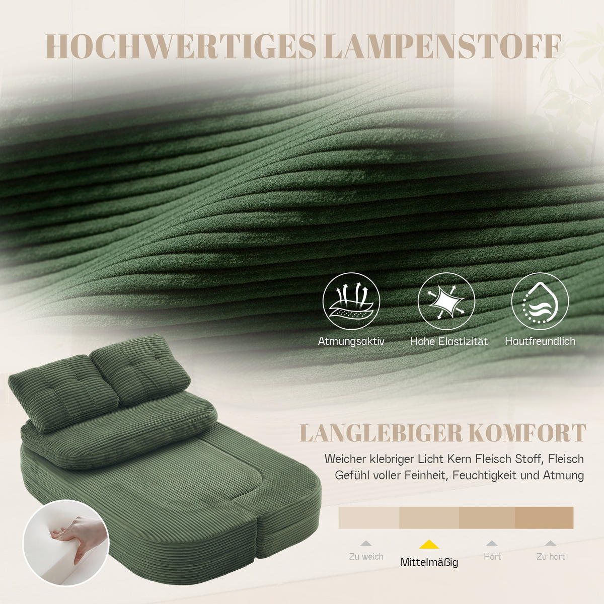 SCHLAFSOFA 2-in-1 Cordstoff Liegefunktion - Smaragdgrün, Textil (165/61/97cm) - Urban Meuble