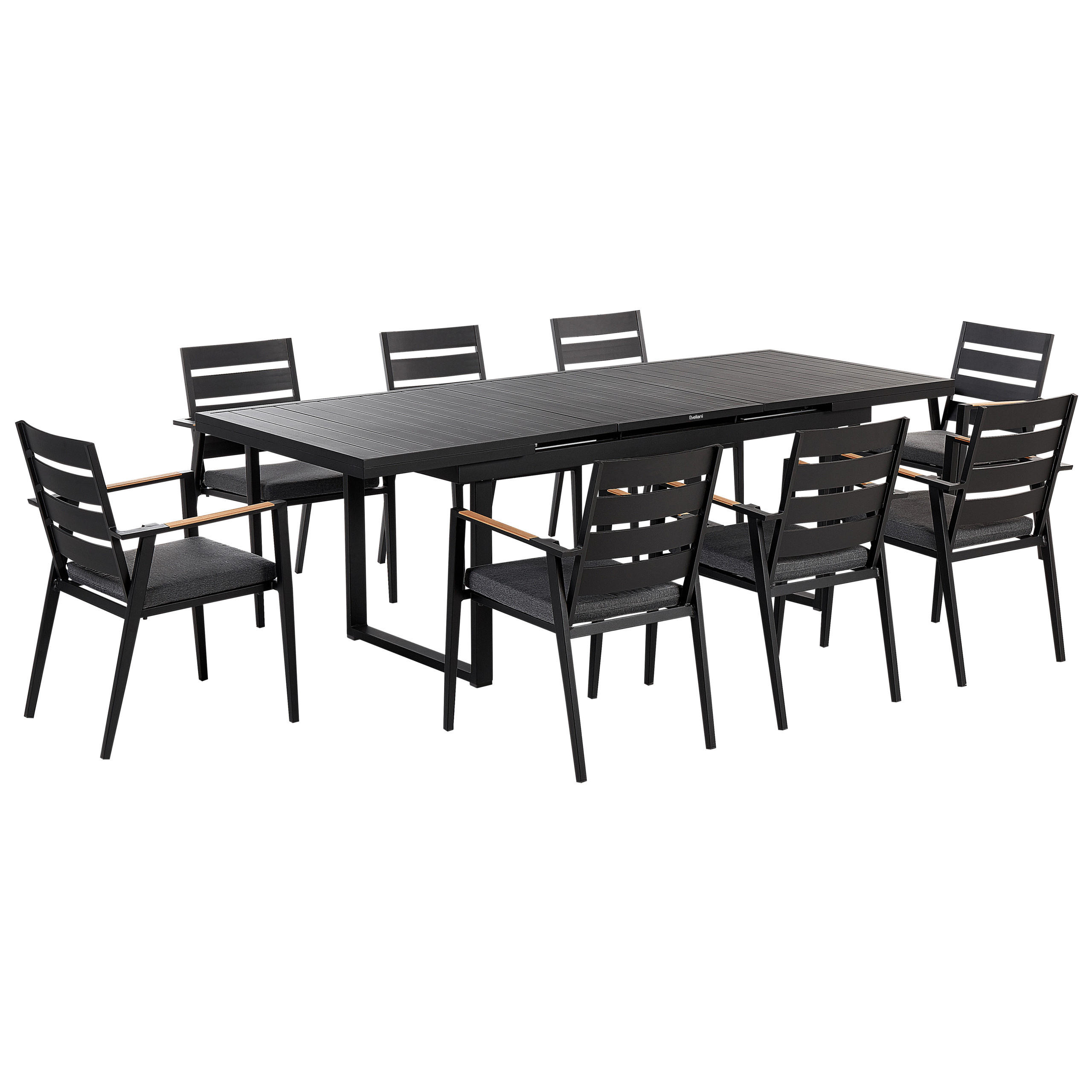 GARTENMÖBEL SET 8-Sitzer Aluminium schwarz Auflagen grau Valcanetto/Taviano - Hellbraun/Schwarz, Metall - Beliani