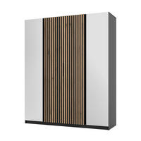 KLEIDERSCHRANK Nehir Korpus Schwarz, Front Schwarz/Eiche Evoke 200 cm - 4T Modern mit Spiegeln außen und Lamellentüren mittig - Schwarz, Holzwerkstoff/Kunststoff (200/239/61.9cm) - AX Living