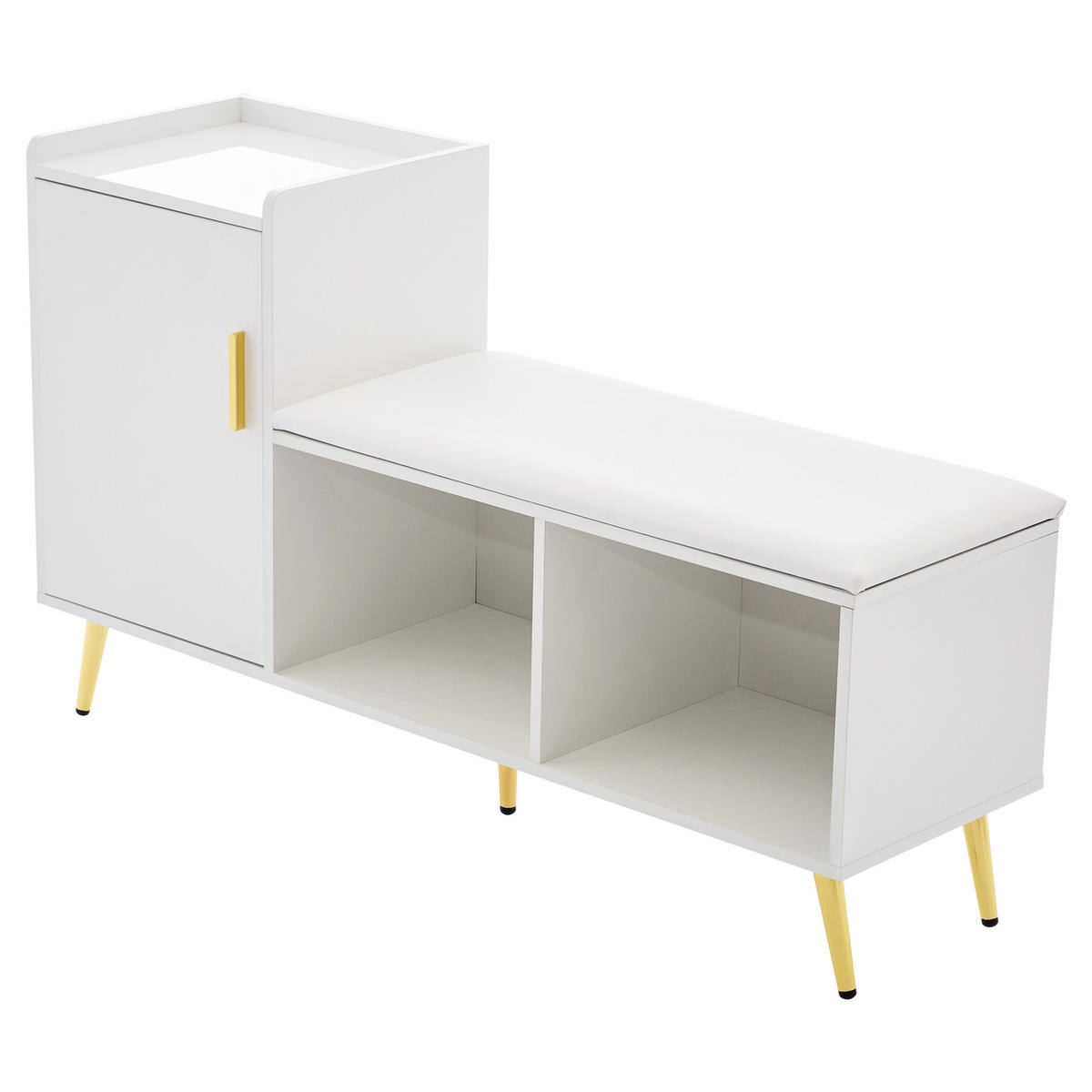 SCHUHSCHRANK MIT SITZBANK Weiß Hochglanz 120/35/71,5 cm - Weiß, Holzwerkstoff (120/71.5/35cm) - PANGIVO
