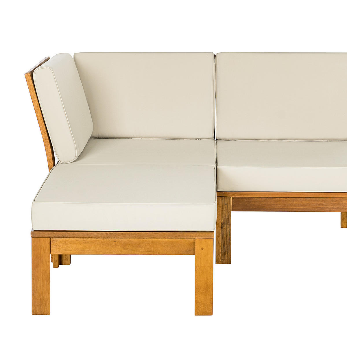 LOUNGESOFA - Webstoff / Akazie massiv - 4-teilig - Weiß, Holz/Textil - home24