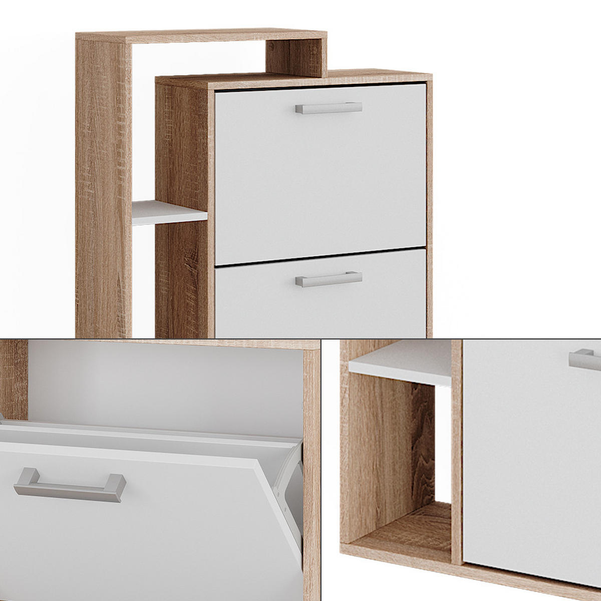 SCHUHKOMMODE Orlando Sonoma 80 x 128.3 cm mit 3 Fächern - Weiß/Sonoma Eiche, Holzwerkstoff (80/128.3/24.2cm) - Vicco