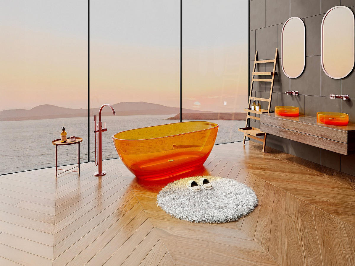 FREISTEHENDE Badewanne - 1 Person - harz - orange Spavo - Orange, Kunststoff (160/56/72cm) - Vente-Unique