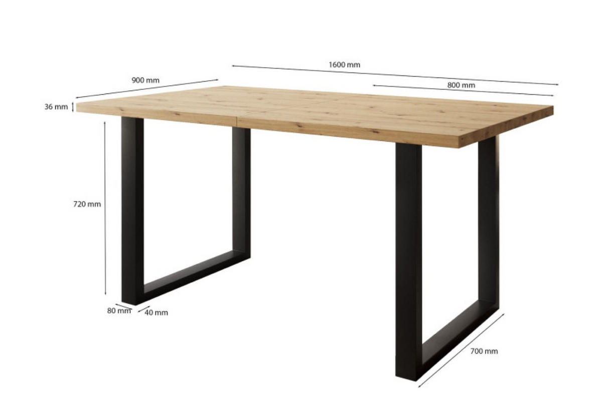 TISCH Artisan Eiche SOFTI U Nicht Ausziehbar 160x90 cm - Goldfarben/Eiche Artisan, Holzwerkstoff (90/90/75.6cm) - Sepro Meble