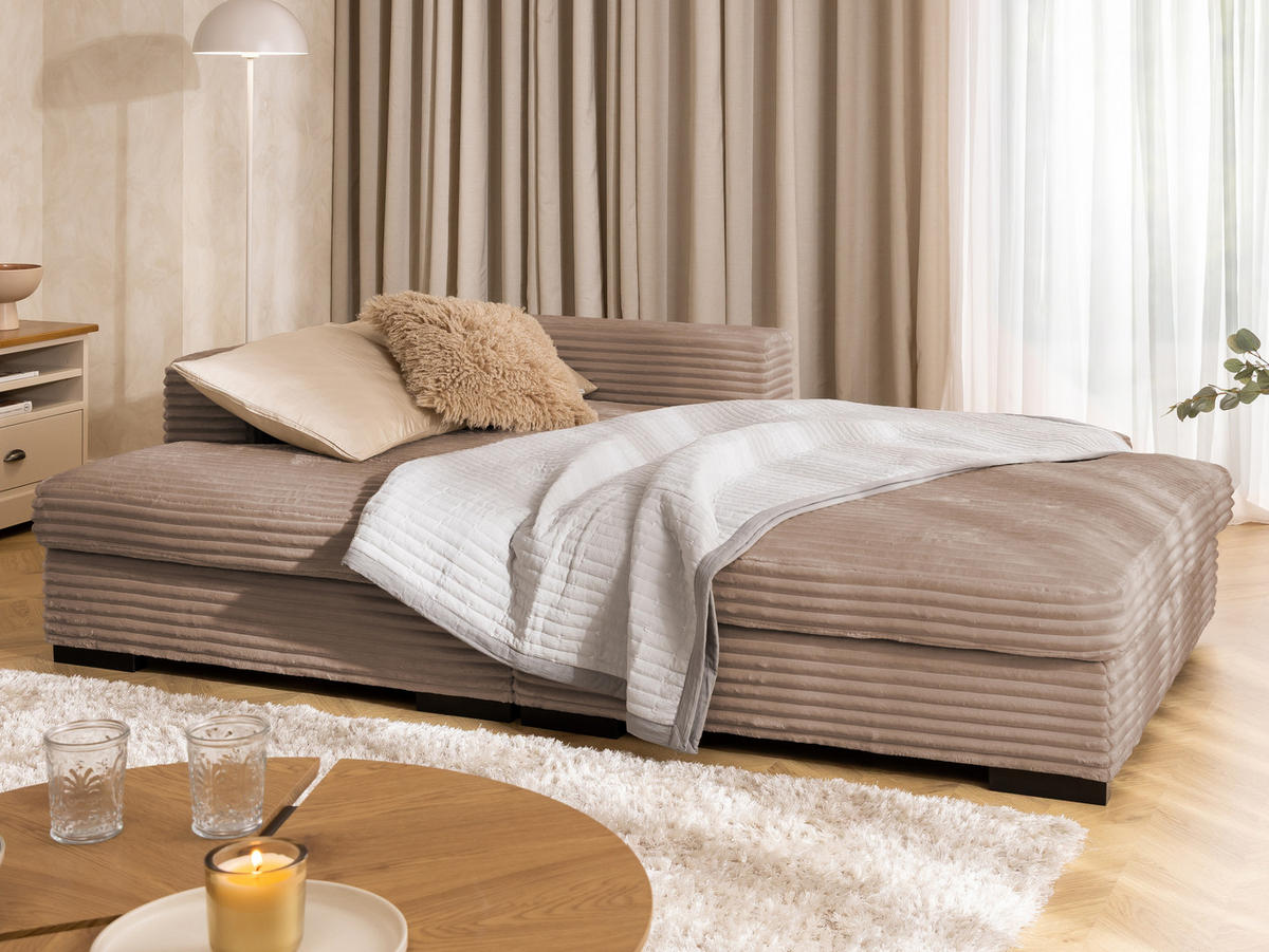 ECKSOFA Wolke mit tiefer Sitzfläche, Schlaffunktion und praktischem Bettkasten aus weichem Beige Cordstoff - Schwarz/Cappuccino, Holz/Kunststoff (162/225cm) - S-Style