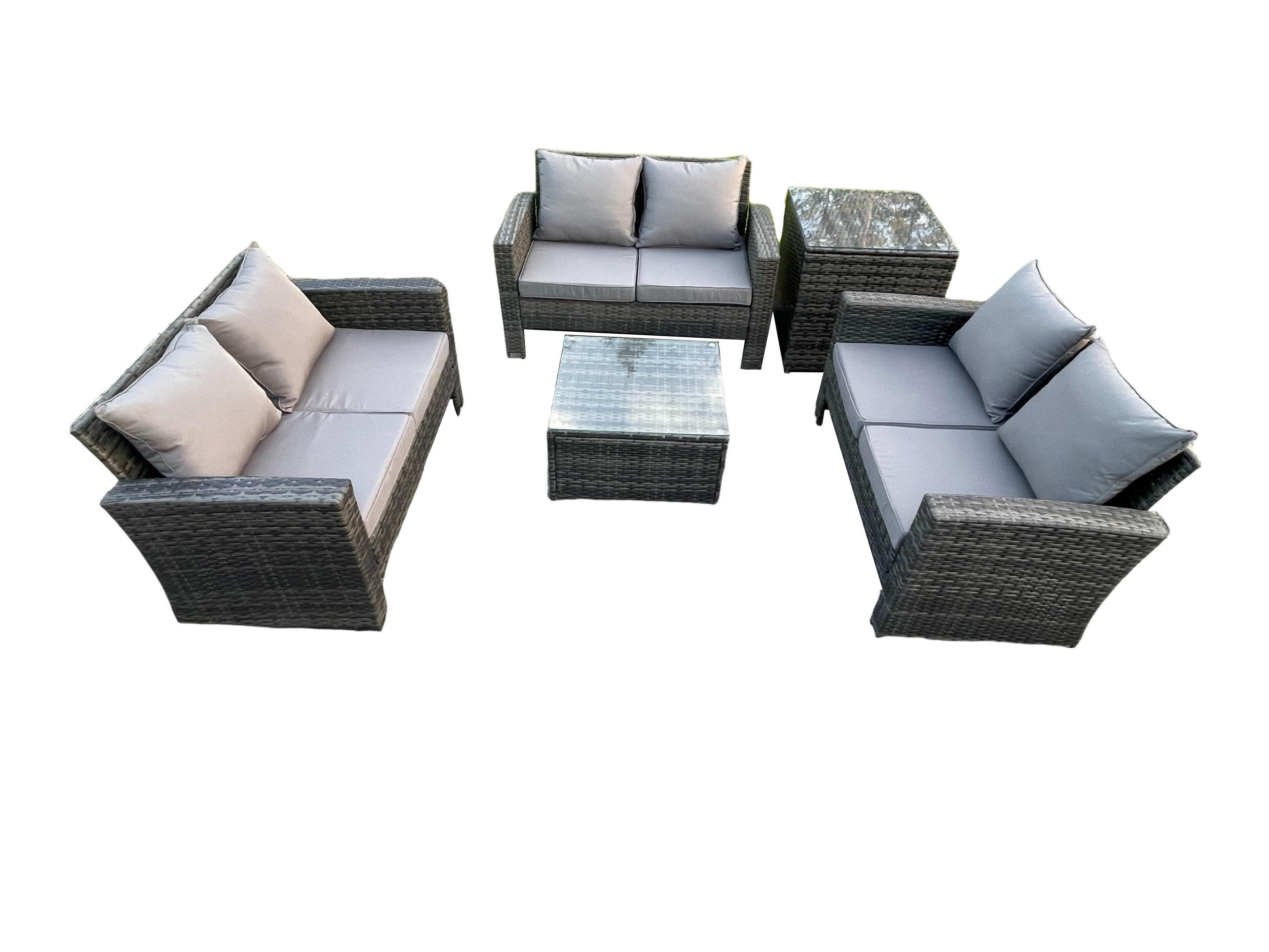 GARTENMÖBEL-SET mit Kissen Polyrattan Dunkelgrau 6-Sitzer - Dunkelgrau, Metall - Fimous