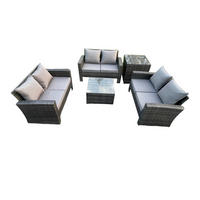 GARTENMÖBEL-SET mit Kissen Polyrattan Dunkelgrau 6-Sitzer - Dunkelgrau, Metall - Fimous