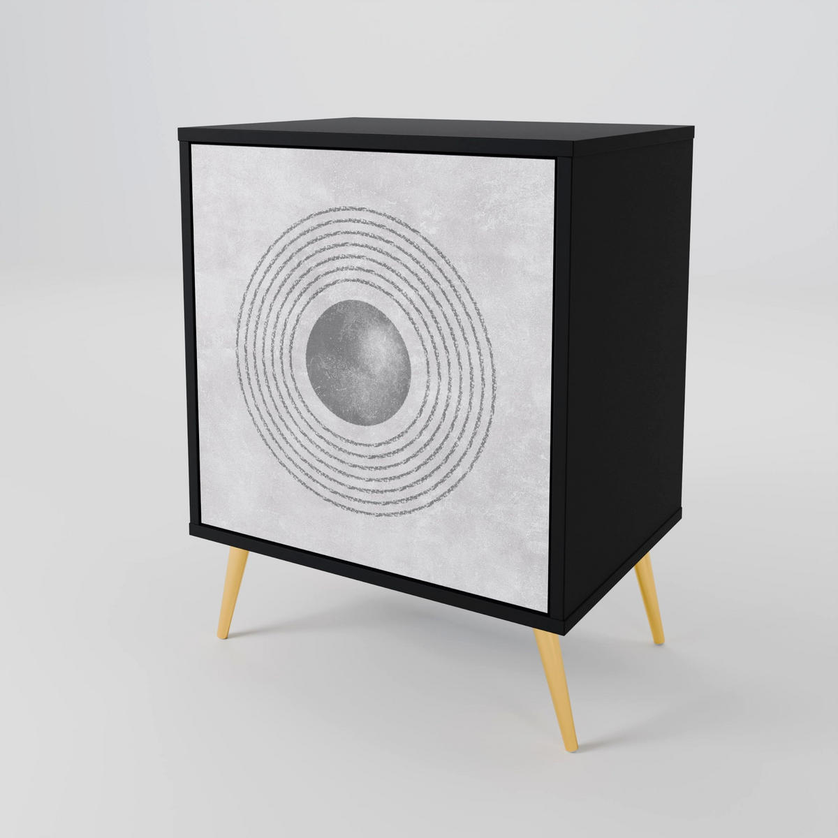SIDEBOARD SOLID CIRCLES, Schwarz, 57,5x42x70,5 cm, Schwarze Metall-Sternfüße - Multicolor/Schwarz, Holzwerkstoff/Metall (57.5/70.5/42cm) - SpaceRebels
