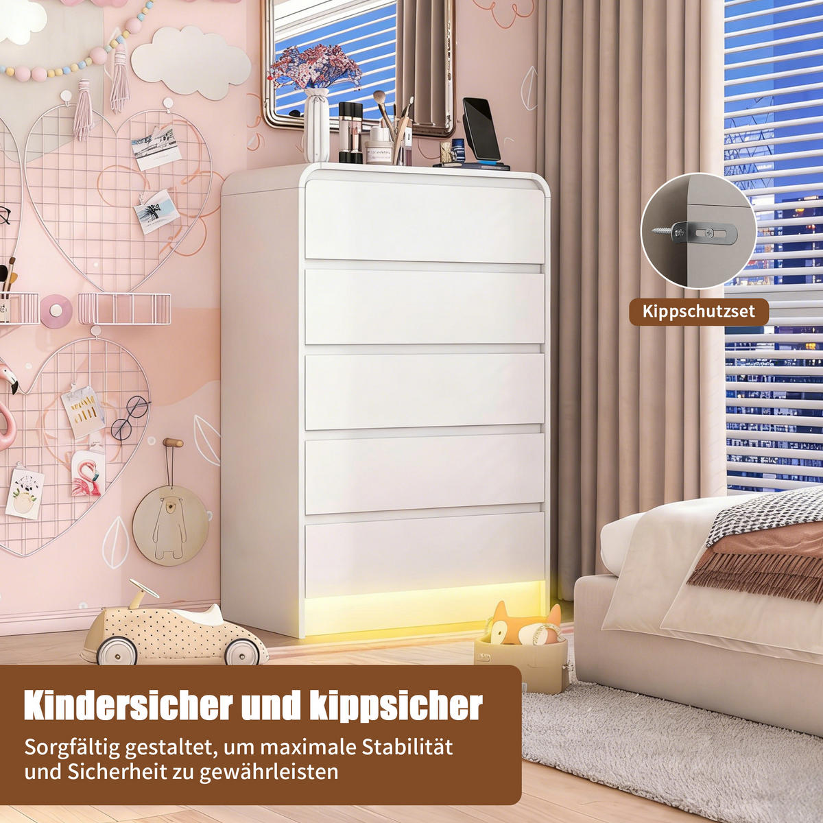 KOMMODE Weiß mit 5 Schubladen & RGB-Lichtleiste - Weiß, Holzwerkstoff (40/110/73cm) - SHOPENTRA
