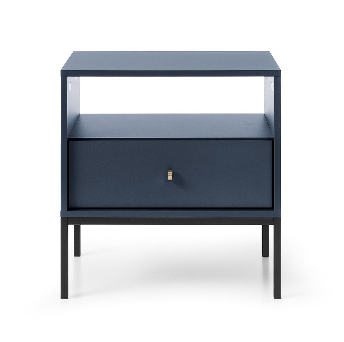 NACHTSCHRANK 54 cm Monti, Schublade, Marineblau + Schwarz - Schwarz/Dunkelblau, Holz/Metall (54/56/39cm) - Emporius