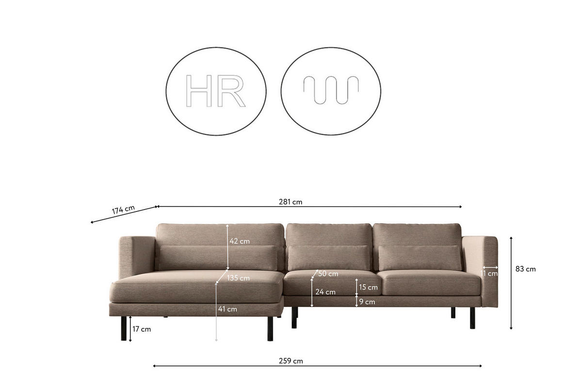 ECKSOFA L-form Dani Stoff Verita Warmbeige Links - Beige, Holz (281/174cm) - Kaiser Möbel