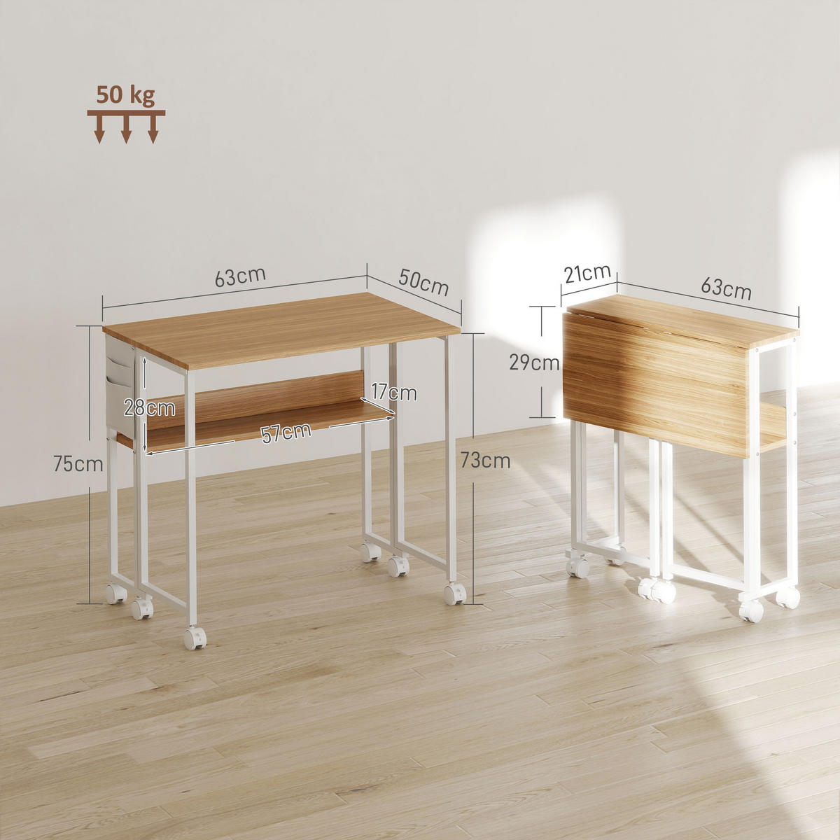 BÜROTISCH Holzfarbe 1 Stück - Eukalyptusholzfarben, Holzwerkstoff (77/20/63cm) - GiPP