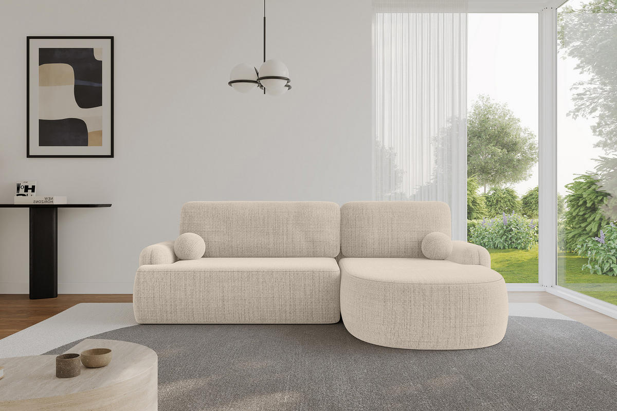 ECKSOFA mit Schlaffunktion und Bettkasten LIRA-L - 264x172x89 Beige - Beige, Holzwerkstoff/Textil (172/264cm) - ALTDECOR