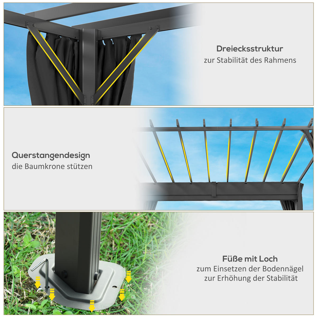 PERGOLA Aluminium Polyester Dunkelgrau - Dunkelgrau, Textil/Metall (293/225/357cm) - Outsunny