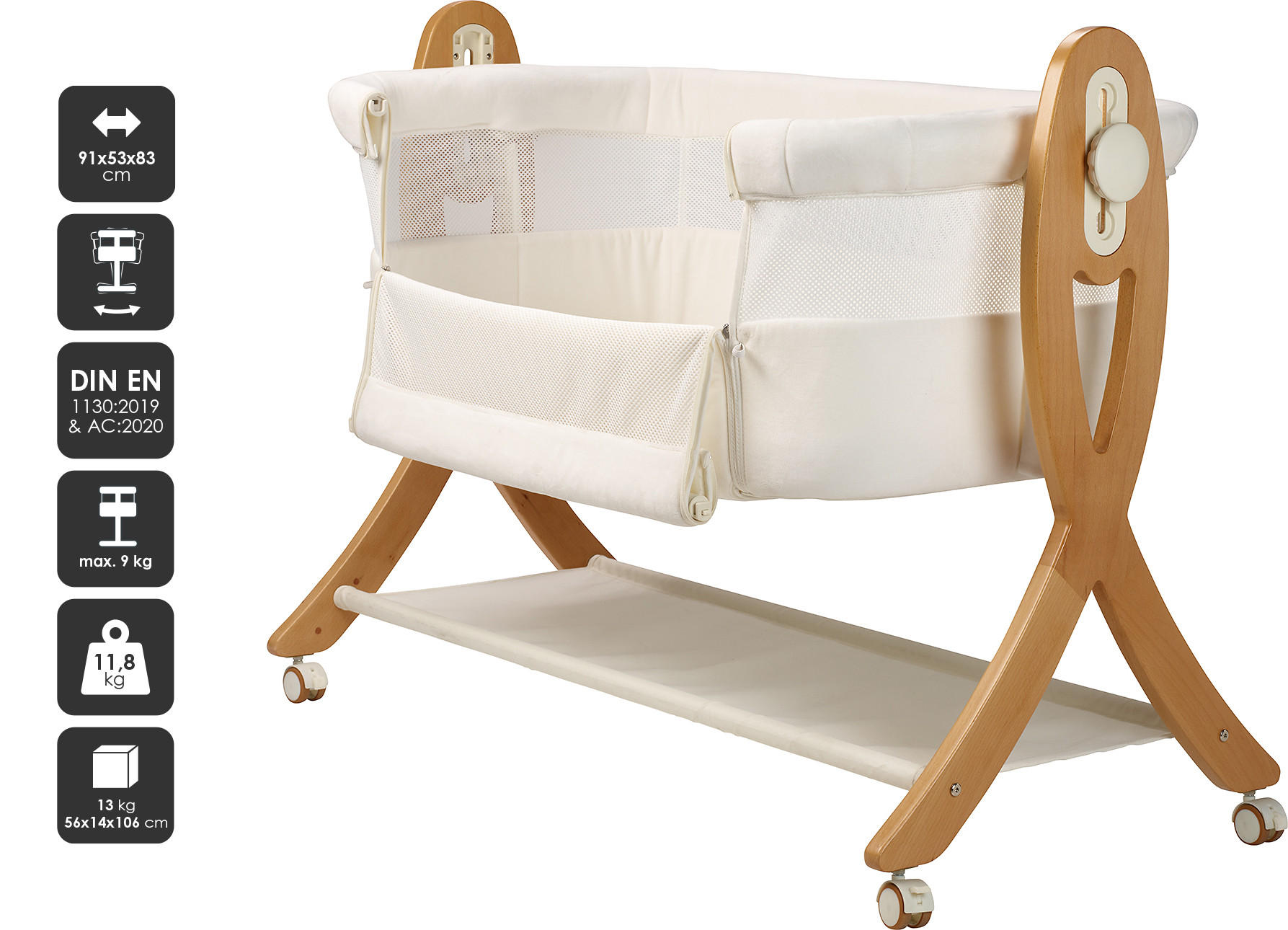 BEISTELLBETT SidebySide - Weiß, Holz (48/84cm) - BabyGo