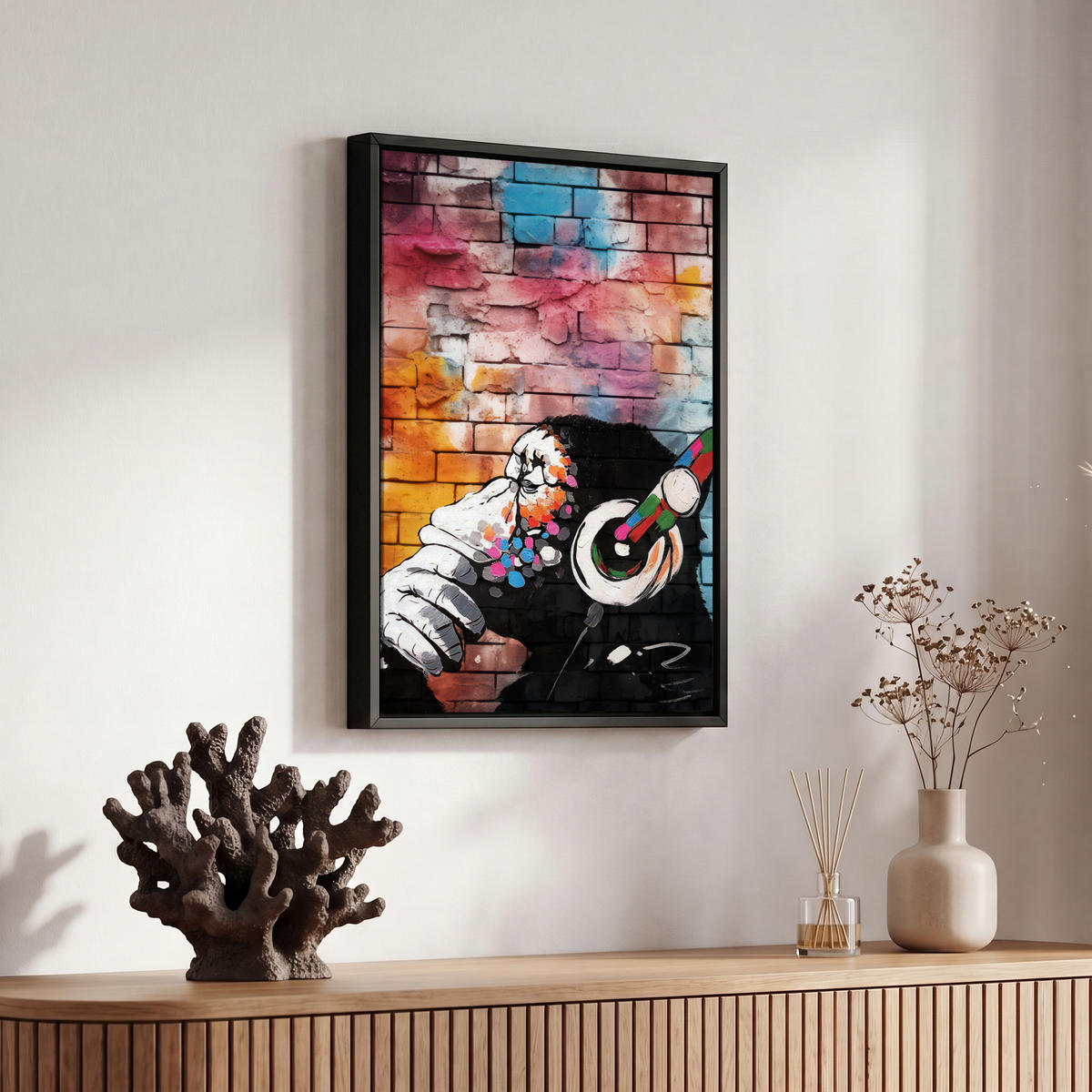 LEINWAND Bilder mit Rahmen - Affe - Graffiti - Musik - 20x30 - Multicolor, Textil (20/30cm) - MuchoWow