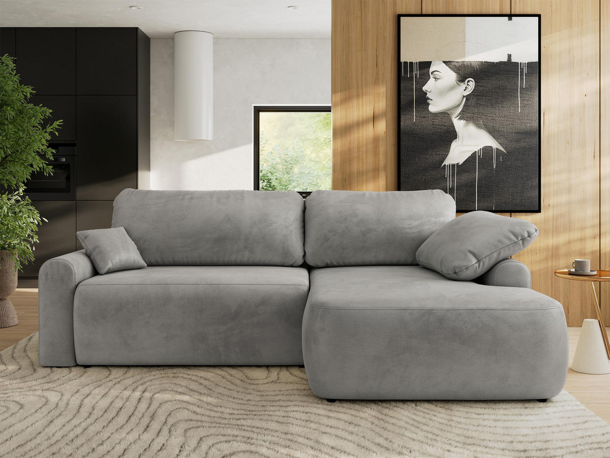 ECKSCHLAFSOFA CUBO L Hellgrau Velvet - rechts - Hellgrau/Schwarz, Kunststoff/Textil (187/273cm) - MKS