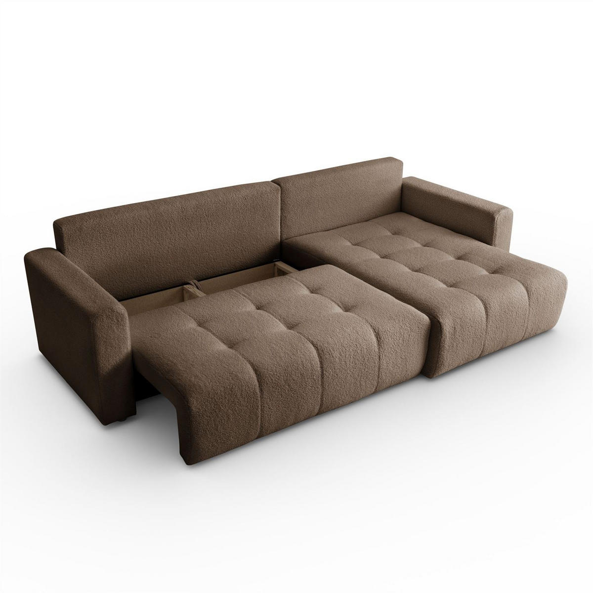 ECKSOFA VIENNA Stil Bettkasten und Funktionalität Bouclé Braun Rechts - Braun, Holz (261/143cm) - Kaiser Möbel