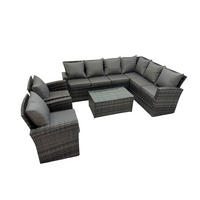 LOUNGEMÖBEL-SETS mit Couchtisch Sofa Polyrattan Dunkelgrau 8-Sitzer - Dunkelgrau/Grau, Glas/Kunststoff - Fimous