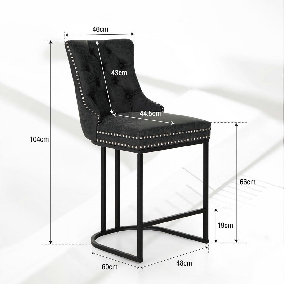 BARHOCKER 2er Set Kunstleder Schwarz mit Knopfsteppung und Nieten - Schwarz, Kunststoff (51/104/60cm)