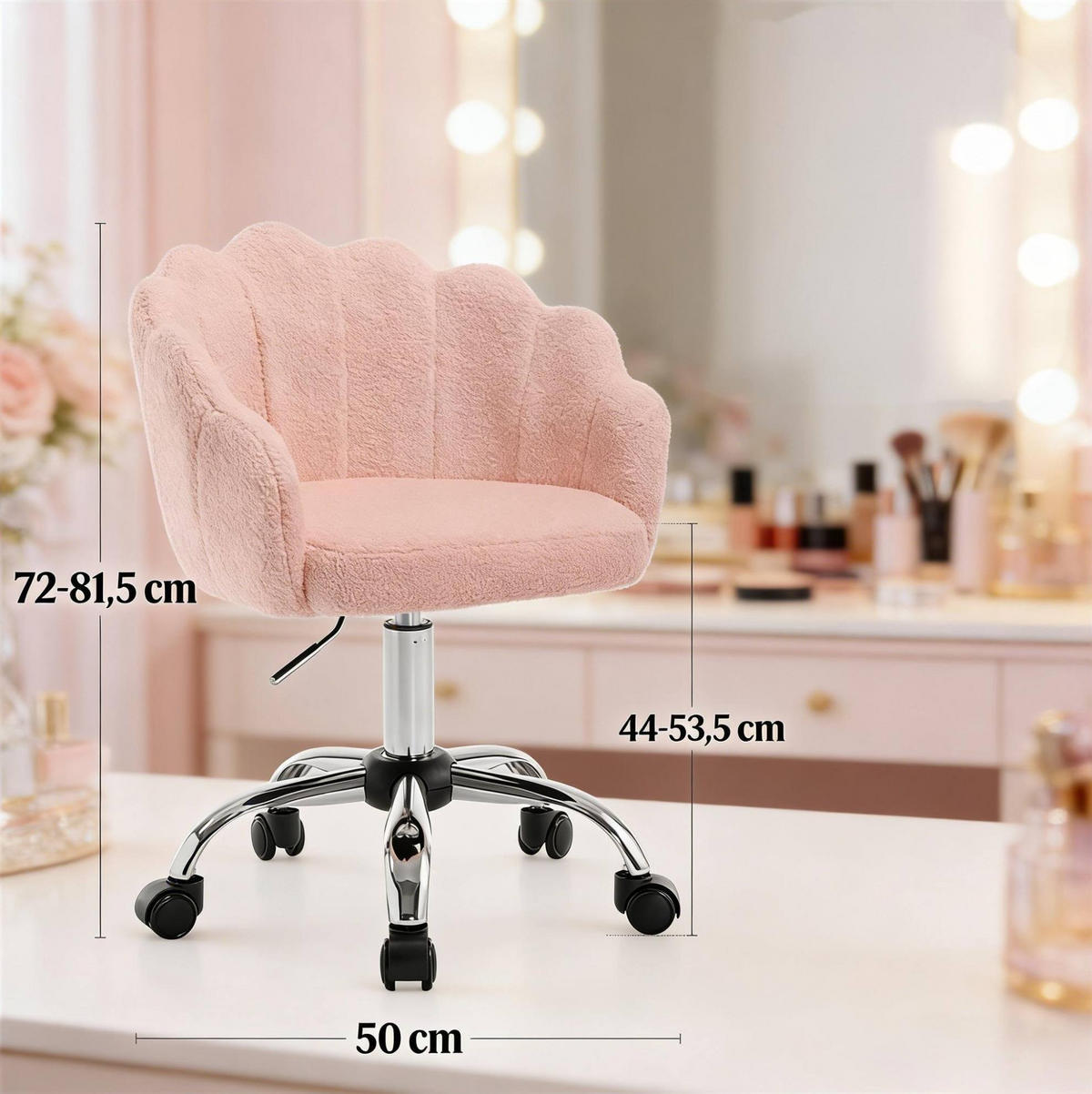 BÜROSTUHL höhenverstellbar Blattdesign Stoff Pink - Pink, Metall (55/81.5/37.5cm) - Meubliv