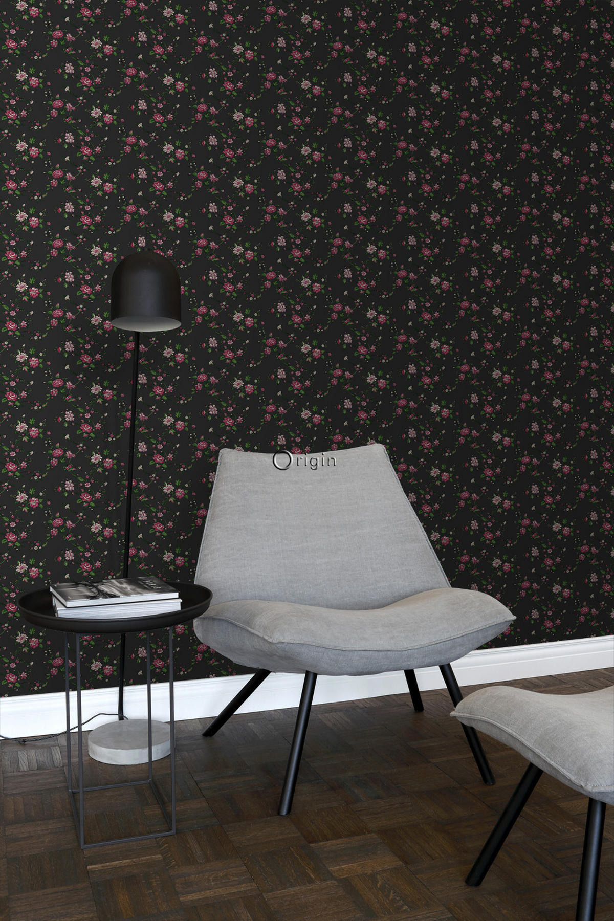 TAPETE Blumen 53 cm x 10.05 m - Schwarz, Papier (53/1000cm) - Origin Wallcoverings
